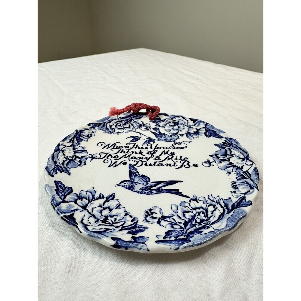 Crownford Staffordshire England Hanging Plate Blue White Bird When This You See